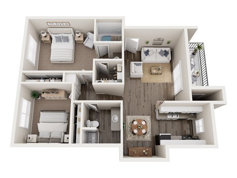 Floor plan for 2 beds, 2 baths, 918 sqft